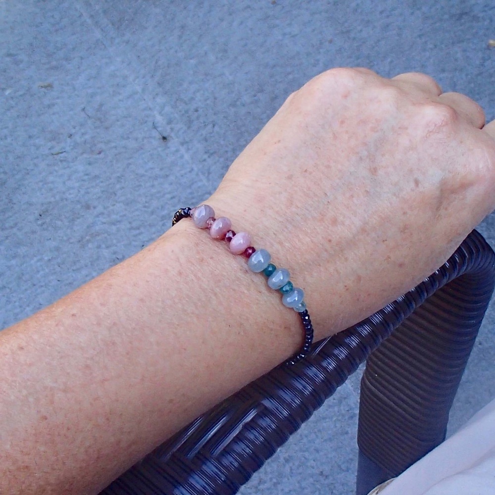 Sparkling Natural Black Spinel , Emerald and Sapphire Bracelet 14K Gold Filled - Picture 8 of 10